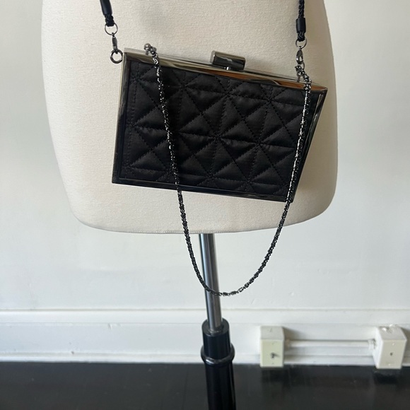 Kate Landry Black Quilted Satin and Pewter Crossbody Or Clutch Bag - Picture 2 of 7